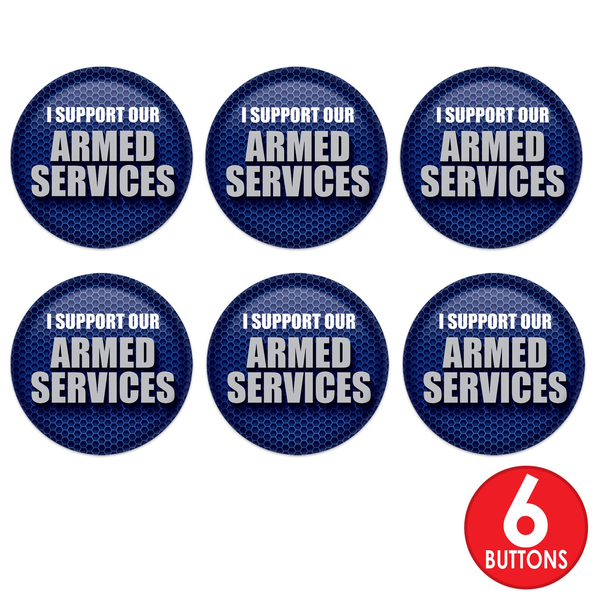 Beistle 2" Blue & Silver I Support Our Armed Services Buttons, 6ct.